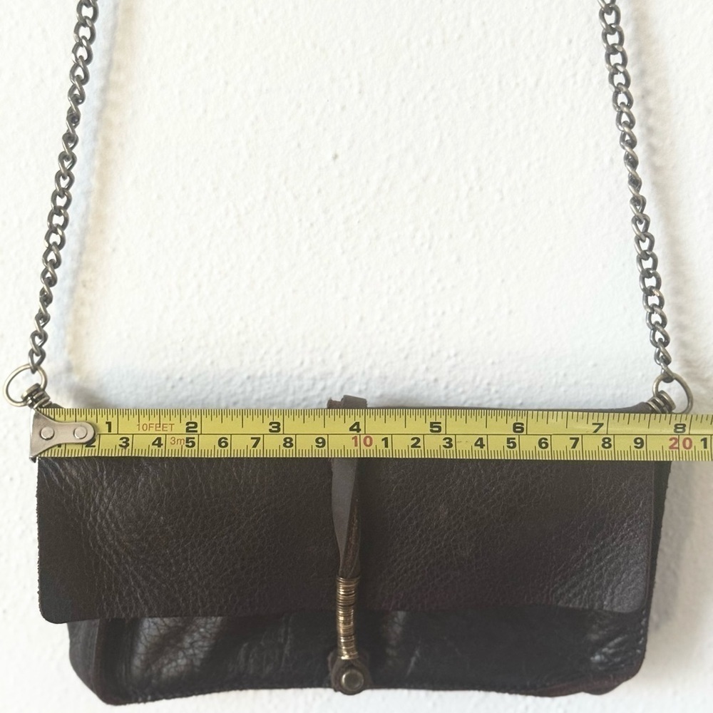 JO Chic Brown Boot Leather Clutch Wallet with Crossbody Chain - Picture 9 of 10